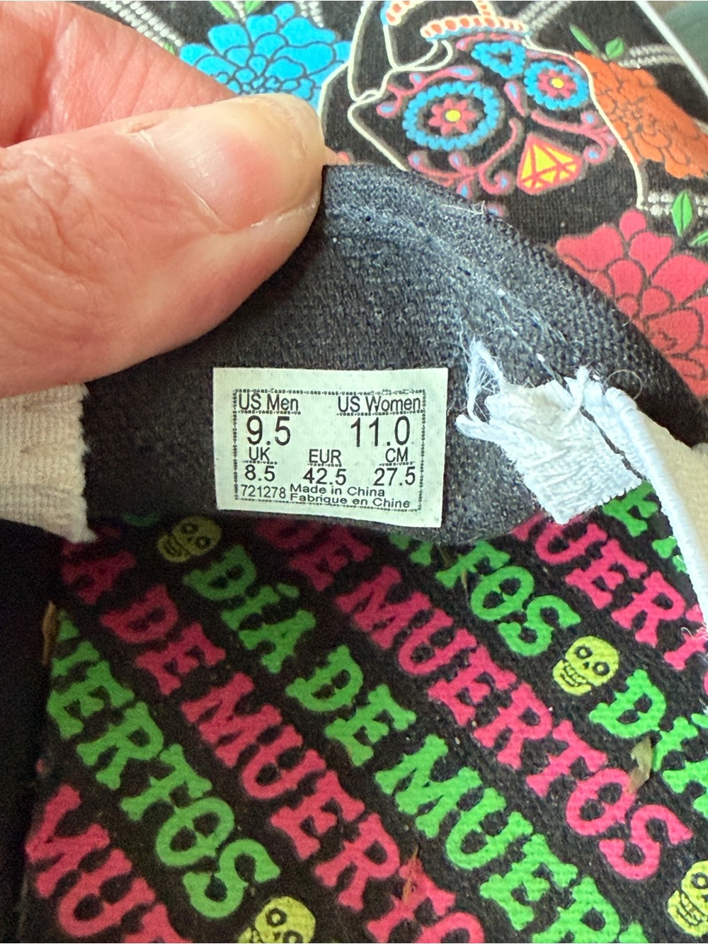 Vans Black Slip-On Sneakers with Neon Floral Sugar Skull Print-glow in dark - Picture 5 of 5